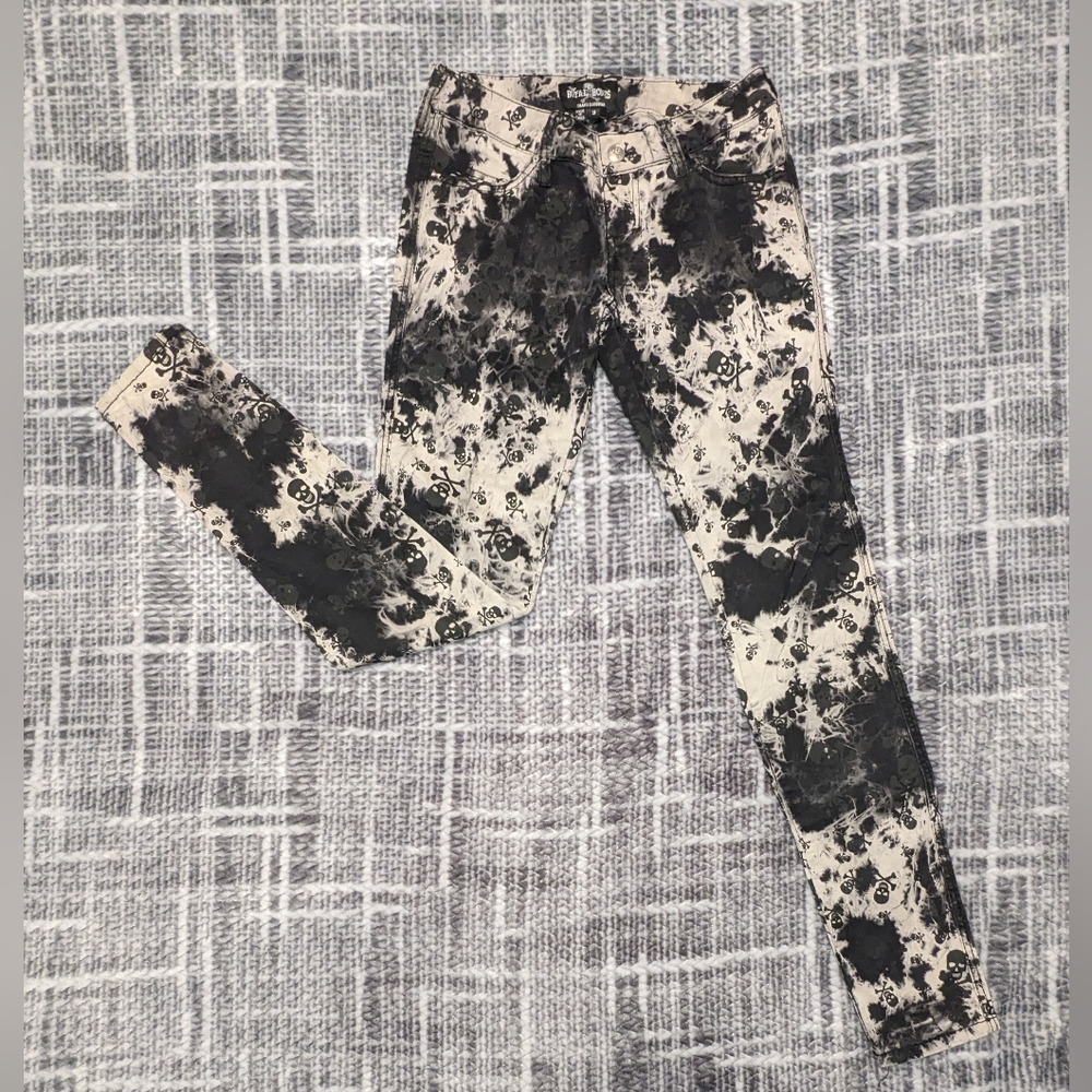 Royal Bones Black & White Skull Marble Pattern Wash Jeans